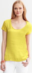 Mixed Media Tee - pattern: plain; style: t-shirt; predominant colour: yellow; occasions: casual; length: standard; neckline: scoop; fibres: viscose/rayon - 100%; fit: body skimming; sleeve length: short sleeve; sleeve style: standard; pattern type: fabric; texture group: jersey - stretchy/drapey
