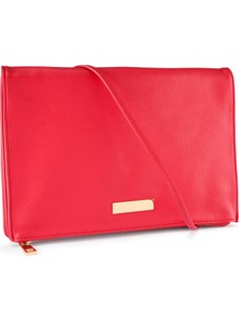 Shoulder Bag - predominant colour: hot pink; occasions: casual, evening, work, occasion, holiday; style: clutch; length: shoulder (tucks under arm); size: standard; material: faux leather; embellishment: studs; pattern: plain; trends: fluorescent; finish: plain