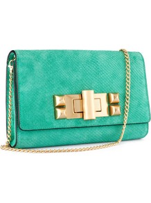 Suede Clutch - predominant colour: mint green; occasions: casual, evening, work, holiday; style: clutch; length: shoulder (tucks under arm); size: small; material: suede; pattern: plain; finish: plain; embellishment: chain/metal