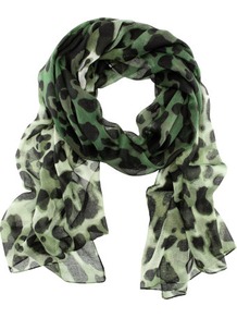 Scarf - occasions: casual, evening, work; predominant colour: multicoloured; type of pattern: standard; style: regular; size: standard; material: fabric; pattern: animal print
