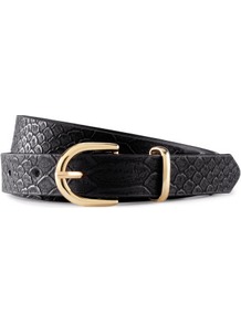 Belt - predominant colour: black; occasions: casual, evening, work; type of pattern: light; style: classic; size: standard; worn on: waist; material: suede; pattern: animal print; finish: plain