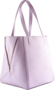 Bag - predominant colour: lilac; occasions: casual, work; style: tote; length: handle; size: standard; material: faux leather; embellishment: zips; pattern: plain; finish: plain