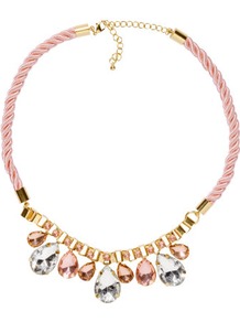 Necklace - predominant colour: blush; occasions: evening, occasion, holiday; style: standard; length: short; size: standard; material: fabric; trends: metallics; finish: metallic; embellishment: crystals