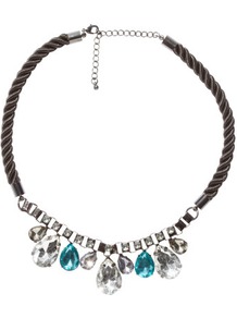 Necklace - predominant colour: black; occasions: evening, occasion, holiday; style: standard; length: short; size: standard; material: fabric; trends: fluorescent, metallics; finish: metallic; embellishment: crystals