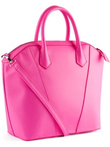 Bag - predominant colour: hot pink; occasions: casual, work, holiday; type of pattern: standard; style: tote; length: handle; size: standard; material: faux leather; embellishment: zips; pattern: plain; trends: fluorescent; finish: plain