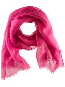Scarf - predominant colour: hot pink; occasions: casual, evening, work, holiday; type of pattern: standard; style: regular; size: standard; material: fabric; embellishment: fringing; pattern: plain; trends: fluorescent
