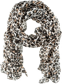 Scarf - predominant colour: black; occasions: casual, evening, work, occasion, holiday; type of pattern: heavy; style: regular; size: standard; material: fabric; pattern: animal print; trends: statement prints