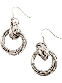 Earrings - predominant colour: silver; occasions: casual, evening, work, occasion, holiday; style: hoop; length: mid; size: standard; material: chain/metal; fastening: pierced; trends: metallics; finish: metallic; embellishment: chain/metal