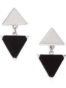Earrings - predominant colour: black; occasions: evening, work, occasion, holiday; style: drop; length: mid; size: standard; material: chain/metal; fastening: pierced; trends: modern geometrics; finish: plain; embellishment: chain/metal