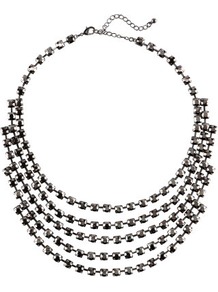 Necklace - predominant colour: silver; occasions: evening, occasion; style: multistrand; length: short; size: large/oversized; material: chain/metal; trends: metallics; finish: metallic; embellishment: crystals