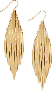 Earrings - predominant colour: gold; occasions: evening, work, occasion, holiday; style: drop; length: long; size: large/oversized; material: chain/metal; fastening: pierced; trends: metallics; finish: plain; embellishment: chain/metal