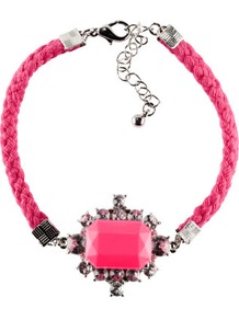 Bracelet - predominant colour: hot pink; occasions: casual, evening, occasion, holiday; style: bangle; size: small; material: fabric; trends: fluorescent; finish: plain; embellishment: jewels