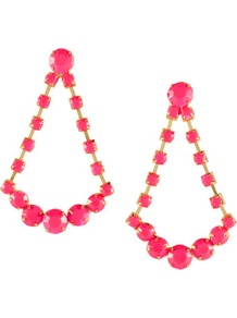 Earrings - predominant colour: hot pink; occasions: evening, occasion, holiday; style: drop; length: mid; size: large/oversized; material: chain/metal; fastening: pierced; trends: fluorescent; finish: plain; embellishment: beading