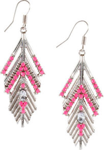 Earrings - predominant colour: silver; occasions: evening, occasion, holiday; style: drop; length: long; size: large/oversized; material: chain/metal; fastening: pierced; finish: plain; embellishment: beading