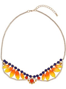 Sunset Stone Collar - predominant colour: bright orange; occasions: evening, work, occasion, holiday; style: choker/collar; length: short; size: standard; material: chain/metal; trends: fluorescent; finish: fluorescent; embellishment: jewels