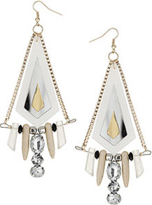 Acrylic And Shard Earrings - predominant colour: white; occasions: evening, work, occasion, holiday; style: drop; length: long; size: large/oversized; material: chain/metal; fastening: pierced; trends: metallics; finish: metallic; embellishment: crystals