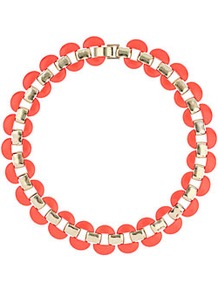 Half Disc Collar - predominant colour: coral; occasions: evening, work, occasion, holiday; style: choker/collar; length: short; size: standard; material: chain/metal; trends: fluorescent, metallics; finish: fluorescent; embellishment: jewels