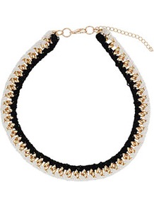 Thread Wrapped Chain Necklace - predominant colour: white; occasions: evening, work, occasion, holiday; style: standard; length: mid; size: standard; material: chain/metal; trends: metallics; finish: metallic; embellishment: chain/metal