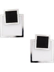 Double Square Stud Earrings - predominant colour: black; occasions: casual, evening, work, occasion, holiday; style: stud; length: short; size: standard; material: chain/metal; fastening: pierced; trends: modern geometrics; finish: plain; embellishment: chain/metal