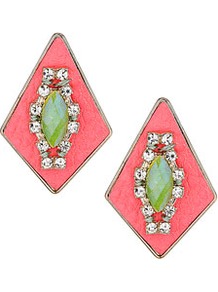 Leather And Rhinestone Earrings - predominant colour: coral; occasions: casual, evening, work, occasion, holiday; style: drop; length: mid; size: standard; material: chain/metal; fastening: pierced; trends: fluorescent; finish: fluorescent; embellishment: jewels
