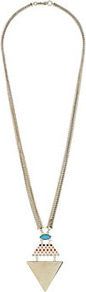 Long Triangle Pendant - predominant colour: gold; occasions: casual, evening, work, occasion, holiday; style: pendant; length: long; size: standard; material: chain/metal; trends: metallics, modern geometrics; finish: metallic; embellishment: jewels