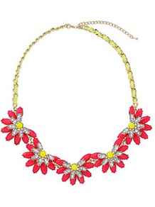 Neon Flower Collar - predominant colour: true red; occasions: casual, evening, work, occasion, holiday; style: choker/collar; length: short; size: large/oversized; material: chain/metal; trends: high impact florals, fluorescent; finish: fluorescent; embellishment: jewels