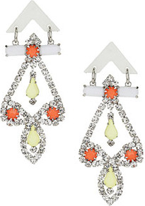 Neon Chandelier Earrings - occasions: evening, occasion, holiday; predominant colour: multicoloured; style: chandelier; length: long; size: large/oversized; material: chain/metal; fastening: pierced; trends: fluorescent, metallics; finish: fluorescent; embellishment: crystals