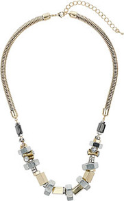 Bolt Stone Collar - predominant colour: stone; occasions: evening, work, occasion; style: standard; length: mid; size: standard; material: chain/metal; trends: metallics; finish: metallic; embellishment: chain/metal