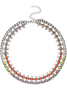 Cord Box Chain Collar - occasions: casual, evening, work, occasion, holiday; predominant colour: multicoloured; style: choker/collar; length: short; size: standard; material: chain/metal; trends: fluorescent, metallics; finish: fluorescent; embellishment: crystals