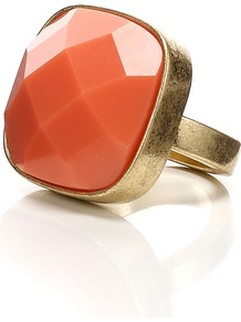 Celandine Ring - predominant colour: coral; occasions: casual, evening, work, occasion; style: cocktail; size: large/oversized; material: chain/metal; finish: plain; embellishment: jewels