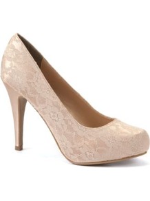 Champagne Lace Court Shoes - predominant colour: champagne; occasions: evening, occasion; material: lace; heel height: high; embellishment: embroidered; heel: stiletto; toe: round toe; style: courts; finish: plain; pattern: patterned/print