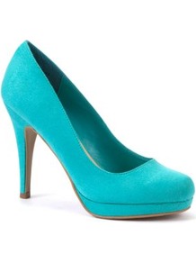 Turquoise Suedette Court Shoes - predominant colour: turquoise; occasions: evening, occasion; material: suede; heel height: high; heel: stiletto; toe: round toe; style: courts; finish: plain; pattern: plain