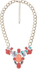 Coral Stone Retro Necklace - predominant colour: coral; occasions: evening, occasion, holiday; style: bib; length: mid; size: large/oversized; material: chain/metal; trends: metallics; finish: metallic; embellishment: jewels