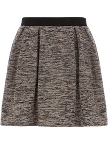 Flecked Boucle Prom Skirt - length: mini; pattern: plain; style: full/prom skirt; fit: loose/voluminous; waist detail: embellishment at waist/feature waistband; waist: high rise; predominant colour: mid grey; secondary colour: mid grey; occasions: casual, evening, work; fibres: cotton - mix; pattern type: fabric; texture group: other - light to midweight