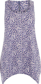 Purple Daisy Print Vest - sleeve style: sleeveless; length: below the bottom; style: vest top; occasions: casual, holiday; neckline: scoop; fibres: cotton - mix; fit: body skimming; predominant colour: multicoloured; sleeve length: sleeveless; pattern type: fabric; pattern size: small & busy; pattern: florals; texture group: jersey - stretchy/drapey