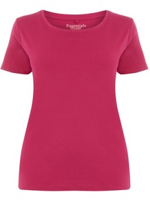 Pink Cotton T Shirt - neckline: round neck; pattern: plain; style: t-shirt; predominant colour: hot pink; occasions: casual; length: standard; fibres: cotton - 100%; fit: body skimming; sleeve length: short sleeve; sleeve style: standard; pattern type: fabric; pattern size: standard; texture group: jersey - stretchy/drapey