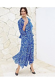 Georgette Spot Dress - neckline: v-neck; sleeve style: sleeveless; style: maxi dress; length: ankle length; predominant colour: indigo; occasions: evening, occasion, holiday; fit: body skimming; fibres: polyester/polyamide - 100%; hip detail: soft pleats at hip/draping at hip/flared at hip; sleeve length: sleeveless; texture group: sheer fabrics/chiffon/organza etc.; pattern type: fabric; pattern size: big & busy; pattern: patterned/print