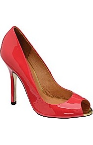 Liv Peep Toe Shoe - predominant colour: hot pink; occasions: evening, work, occasion; material: faux leather; heel height: high; heel: stiletto; toe: open toe/peeptoe; style: courts; finish: patent; pattern: plain