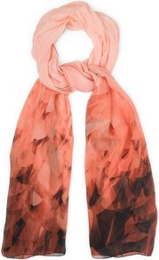 Olivia Silk Graphic Print Scarf Orange Carnelian - predominant colour: coral; occasions: casual, evening, work; type of pattern: standard; style: regular; size: standard; material: silk; pattern: patterned/print