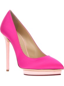 'Debonaire' Pump - predominant colour: hot pink; occasions: evening, occasion; material: suede; heel height: high; heel: platform; toe: pointed toe; style: courts; trends: fluorescent; finish: plain; pattern: plain