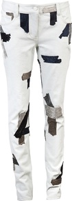 Patchwork Jean - style: skinny leg; length: standard; pocket detail: traditional 5 pocket; waist: mid/regular rise; predominant colour: white; occasions: casual, evening, holiday; fibres: cotton - stretch; texture group: denim; trends: metallics; pattern type: fabric; pattern size: big & light; pattern: patterned/print