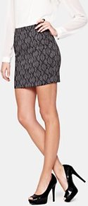 Delia Skirt, Green - length: mini; style: pencil; fit: tight; hip detail: fitted at hip; waist: mid/regular rise; predominant colour: charcoal; occasions: casual, evening, work; fibres: polyester/polyamide - mix; trends: modern geometrics; pattern type: fabric; pattern size: big & busy; pattern: patterned/print; texture group: jersey - stretchy/drapey