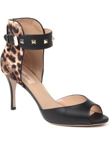 Rockstud Sandals - predominant colour: black; occasions: evening, work, occasion; material: leather; heel height: mid; embellishment: studs; ankle detail: ankle strap; heel: stiletto; toe: open toe/peeptoe; style: standard; finish: plain; pattern: animal print