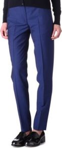 Cropped Wool Trousers - pattern: plain; pocket detail: small back pockets; waist: mid/regular rise; predominant colour: navy; occasions: casual, evening, work; length: ankle length; fibres: wool - 100%; hip detail: fitted at hip (bottoms); waist detail: narrow waistband; fit: slim leg; pattern type: fabric; pattern size: standard; texture group: woven light midweight; style: standard