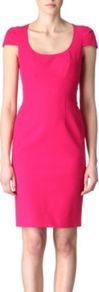 Stretch Cotton Dress - style: shift; sleeve style: capped; fit: tailored/fitted; pattern: plain; waist detail: fitted waist; predominant colour: hot pink; occasions: evening, work, occasion; length: just above the knee; neckline: scoop; fibres: cotton - stretch; sleeve length: short sleeve; texture group: cotton feel fabrics; trends: glamorous day shifts; pattern type: fabric; pattern size: standard