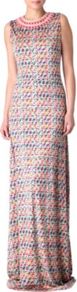 Printed Maxi Dress - neckline: round neck; sleeve style: sleeveless; style: maxi dress; occasions: evening, occasion; length: floor length; fit: body skimming; fibres: silk - 100%; predominant colour: multicoloured; sleeve length: sleeveless; texture group: silky - light; trends: statement prints, modern geometrics; pattern type: fabric; pattern size: small & busy; pattern: patterned/print; embellishment: embroidered