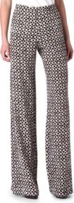Wide Leg Silk Trousers - length: standard; waist: mid/regular rise; predominant colour: black; occasions: casual, evening, work, holiday; fibres: silk - 100%; hip detail: fitted at hip (bottoms); waist detail: narrow waistband; texture group: silky - light; trends: modern geometrics; fit: wide leg; pattern type: fabric; pattern size: standard; pattern: patterned/print; style: standard
