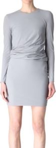 Twist Jersey Dress - style: shift; length: mini; pattern: plain; waist detail: twist front waist detail/nipped in at waist on one side/soft pleats/draping/ruching/gathering waist detail; predominant colour: light grey; occasions: casual, work; fit: body skimming; fibres: viscose/rayon - stretch; neckline: crew; sleeve length: long sleeve; sleeve style: standard; texture group: jersey - stretchy/drapey