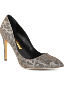 Malory Metallic Courts - predominant colour: charcoal; occasions: casual, evening, work, occasion; material: fabric; heel height: high; heel: stiletto; toe: pointed toe; style: courts; trends: metallics; finish: metallic; pattern: animal print