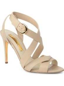 Ivory Leather Sandals - predominant colour: nude; occasions: evening, work, occasion, holiday; material: leather; heel height: high; embellishment: buckles; ankle detail: ankle strap; heel: stiletto; toe: open toe/peeptoe; style: strappy; finish: plain; pattern: plain